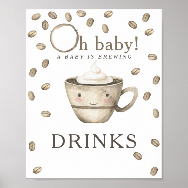 Coffee brewing baby shower Drinks Poster (Front)