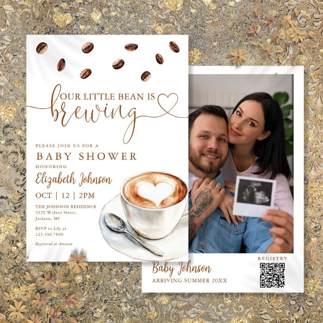 Coffee Brewing Baby Shower Photo QR Code Invitation (Coffee Brewing Baby Shower Photo QR Code Invitation)
