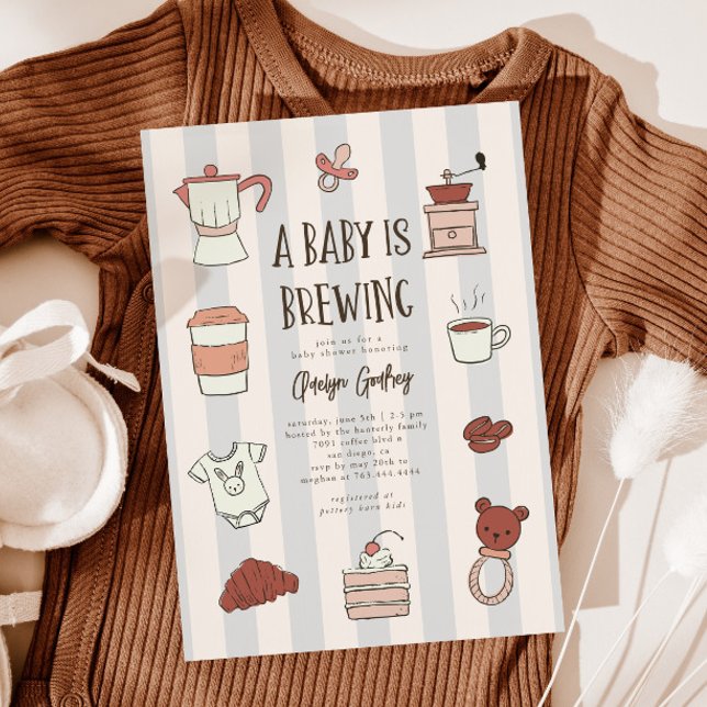 Coffee Brewing Blue Baby Shower Invitation (Creator Uploaded)