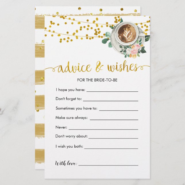 Coffee Brewing Bridal Shower Advice Card (Front/Back)