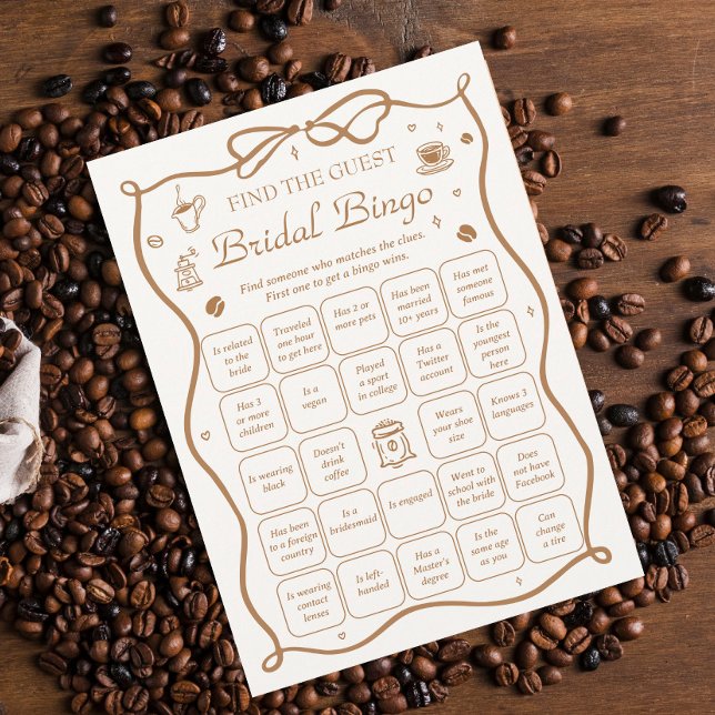 Coffee Bridal Shower Find the Guest Bingo Game  Invitation (Creator Uploaded)