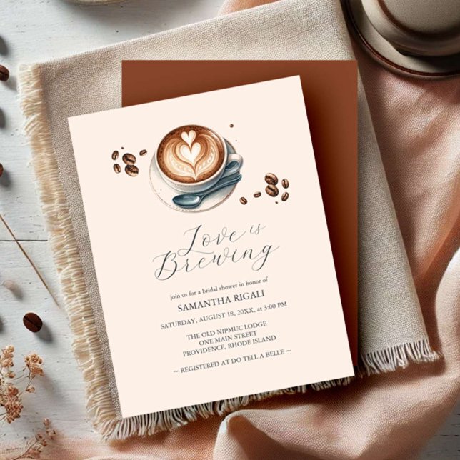 Coffee Bridal Shower Invitations Love Is Brewing (Modern "Love is Brewing" (Coffee Bar) bridal shower invitations printing)