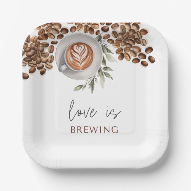 Coffee Bridal Shower - Love is Brewing Paper Plate (Front)