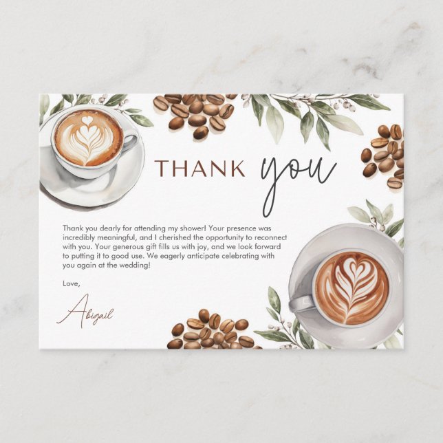 Coffee Bridal Shower - Love is Brewing Thank You Enclosure Card (Front)