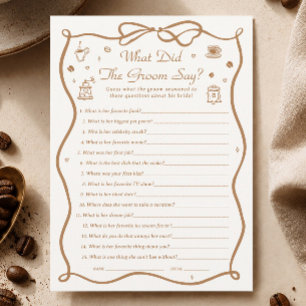 Coffee Bridal Shower What Did the Groom Say Game Invitation