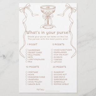Coffee Bridal shower What's in your purse game