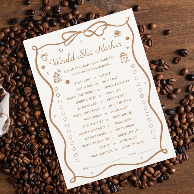 Coffee Bridal Shower Would She Rather Game Card (Creator Uploaded)