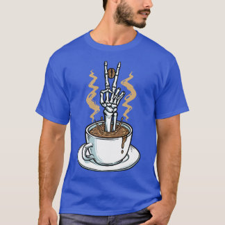 Coffee Brings Me Peace Funny Coffee Skeleton Hand T-Shirt