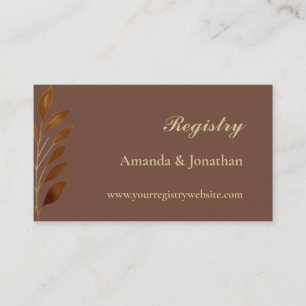 Coffee Brown and Gold Leaf Wedding QR Registry Enclosure Card