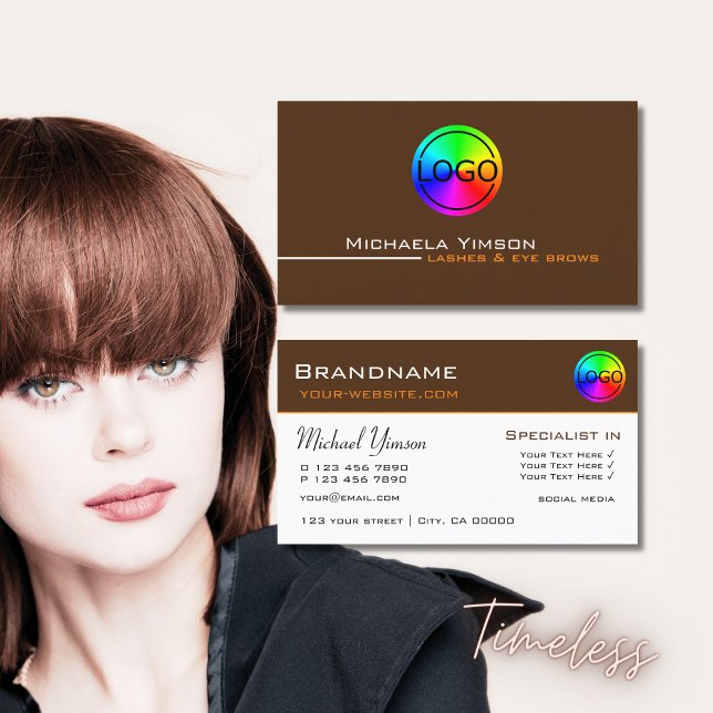 Coffee Brown and White Elegant Chic with Logo Business Card (Creator Uploaded)