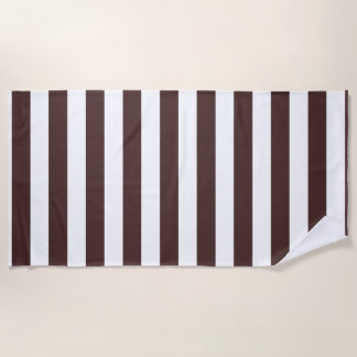 Coffee Brown and White Vertical Stripes Beach Towel