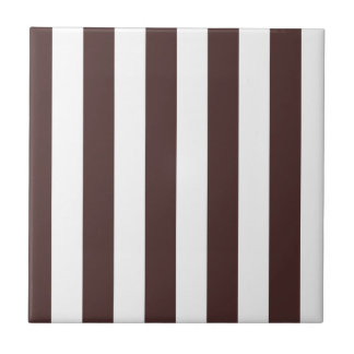 Coffee Brown and White Vertical Stripes Ceramic Tile