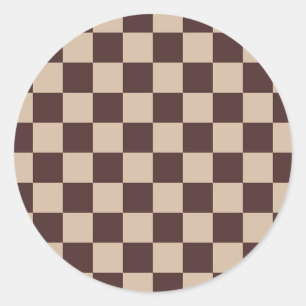 Coffee Brown Chequerboard Classic Round Sticker