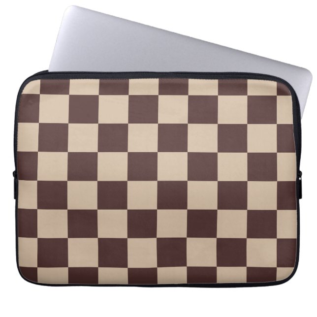Coffee Brown Chequerboard Laptop Sleeve (Front)