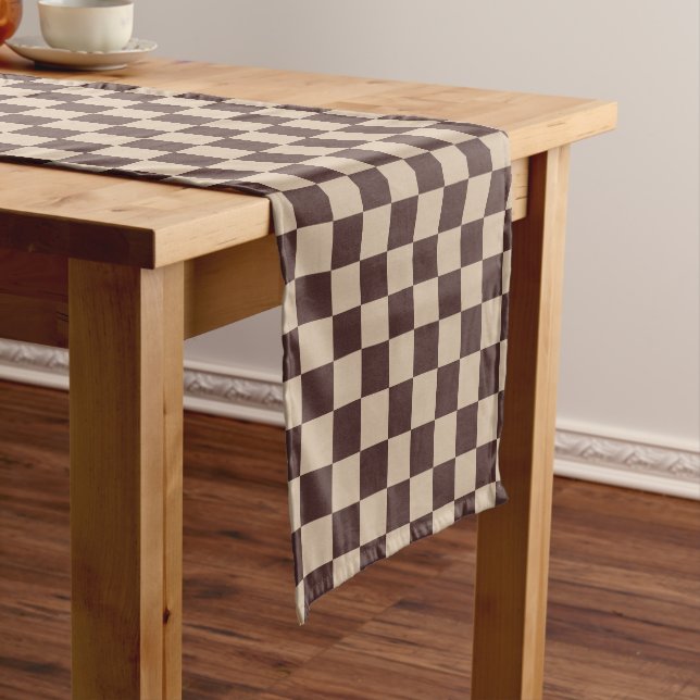 Coffee Brown Chequerboard Short Table Runner (In Situ)