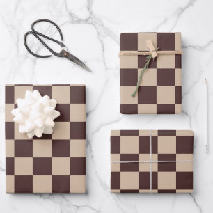 Coffee Brown Chequerboard Wrapping Paper Sheet