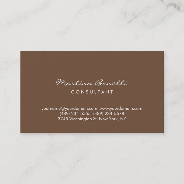 Coffee Brown Colour Minimalist Script Business Car Business Card (Front)