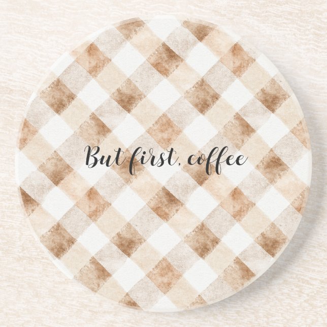 Coffee Brown Cream Stripes Coaster (Front)