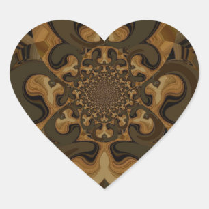 Coffee Brown Fluid Kaleidoscope Art Print Heart Sticker