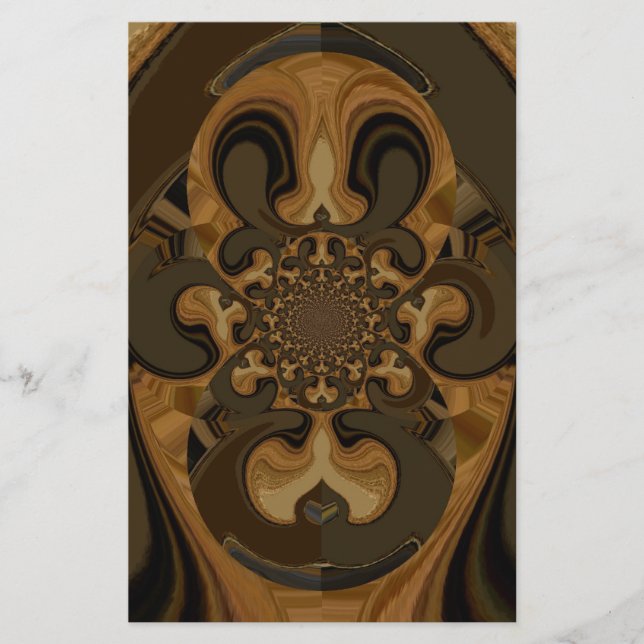 Coffee Brown Fluid Kaleidoscope Art Print Stationery (Front)
