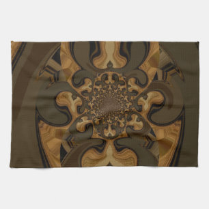 Coffee Brown Fluid Kaleidoscope Art Print Tea Towel