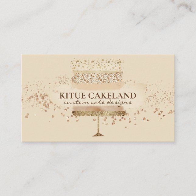 Coffee Brown Girly Home Bakery Cake Business Card (Front)