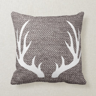 Coffee Brown Herringbone & Deer Antlers Cushion