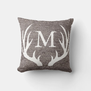 Coffee Brown Herringbone & Deer Antlers Cushion