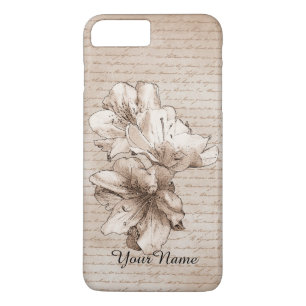 Coffee Brown Illustrated Flower Floral + Your Name iPhone 8 Plus/7 Plus Case