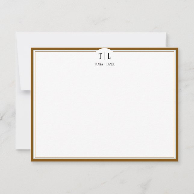 Coffee Brown Monogram Initials Couple Custom Card (Front)