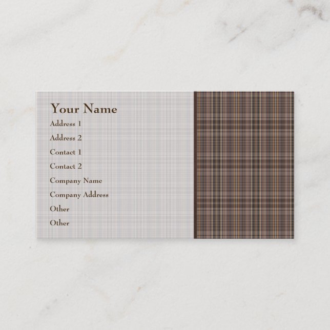 Coffee Brown Plaid Pattern Business Card (Front)