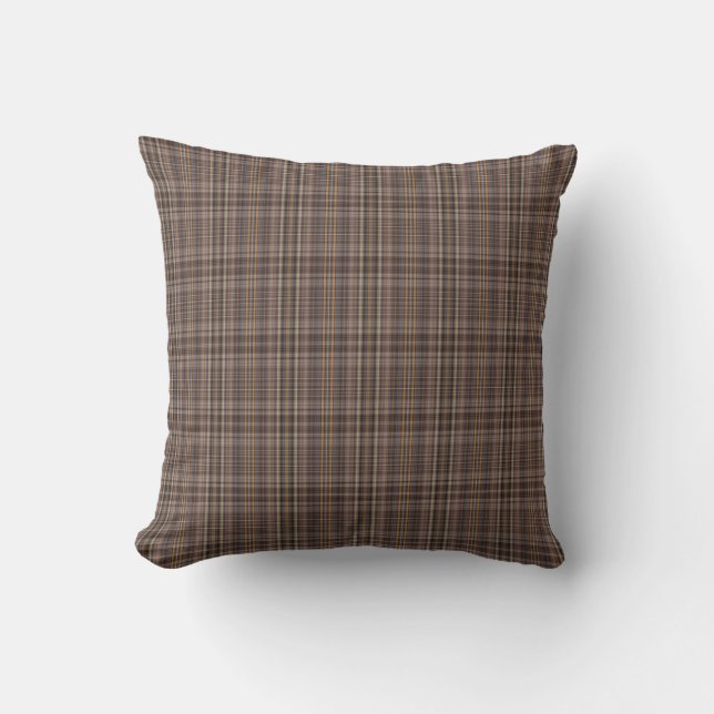 Coffee Brown Plaid Pattern Cushion (Front)