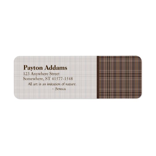 Coffee Brown Plaid Pattern Return Address Label