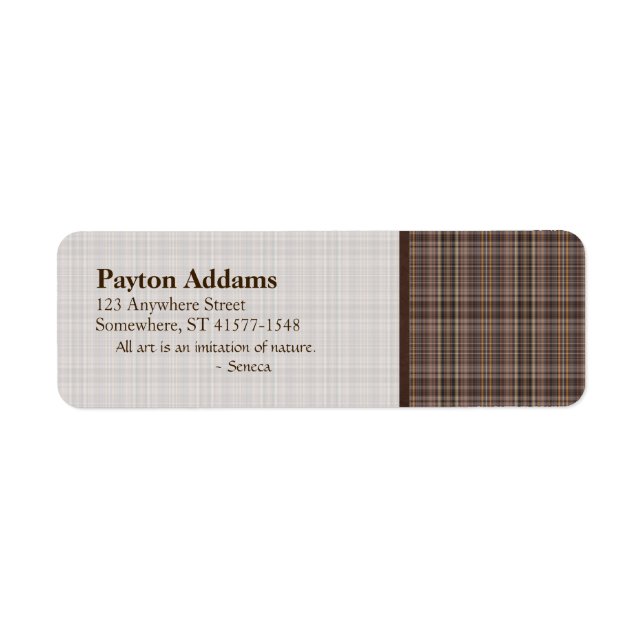 Coffee Brown Plaid Pattern Return Address Label (Front)