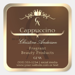 Coffee Brown Product Label Gold Frame and Monogram