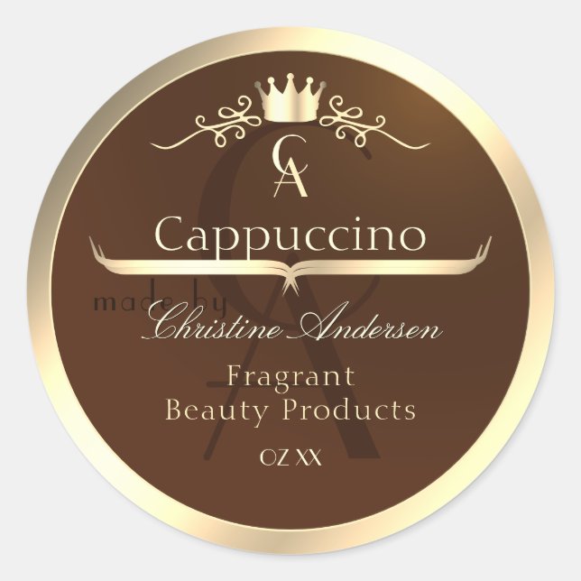 Coffee Brown Product Label Gold Frame and Monogram (Front)