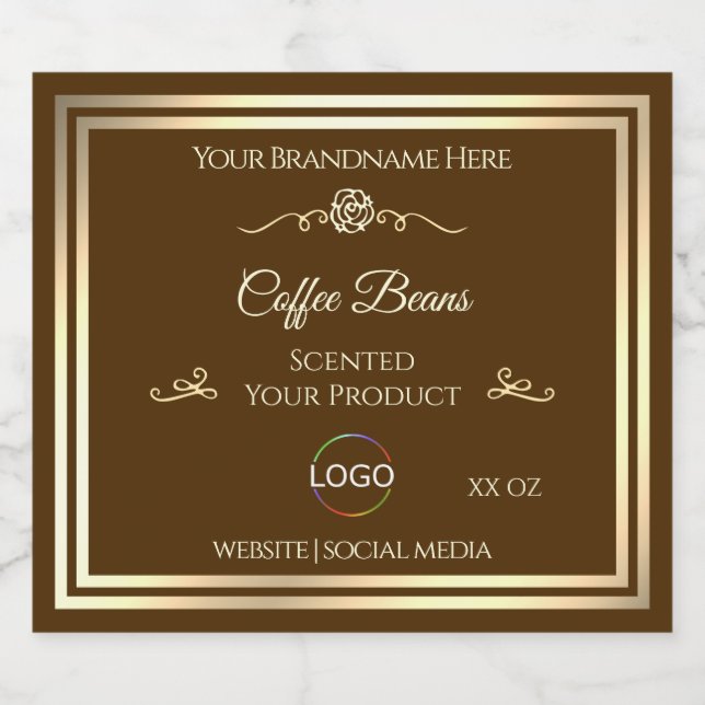 Coffee Brown Product Label Gold Frame with Logo (Single Label)