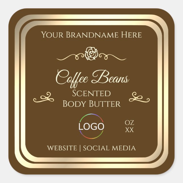 Coffee Brown Product Label Gold Frame with Logo (Front)