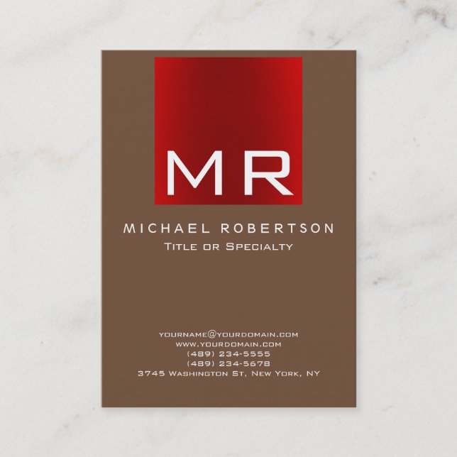 Coffee Brown Red Stylish Monogram Business Card (Front)