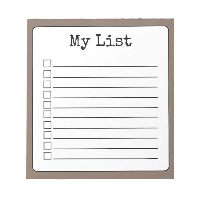 Coffee Brown Retro Custom Checklist Lined Notepad (Front)
