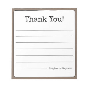 Coffee Brown Retro Thank You Your Name Lined Notepad