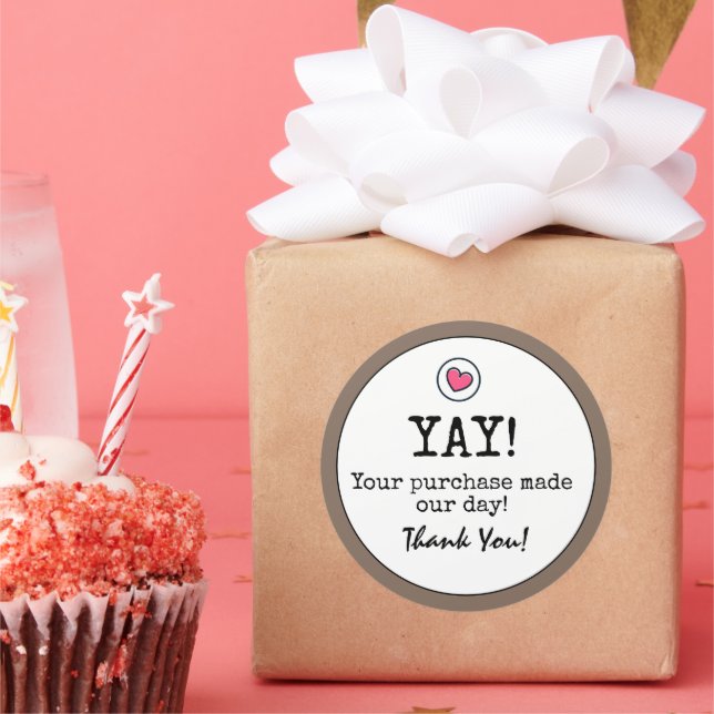 Coffee Brown Retro With Heart Business Thank You  Classic Round Sticker (Party)