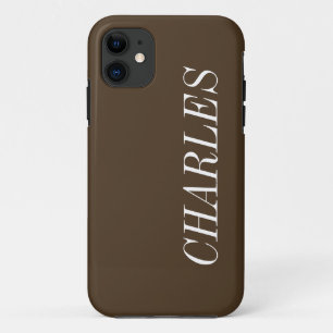 Coffee Brown Solid Colour   Minimalist Name iPhone 11 Case