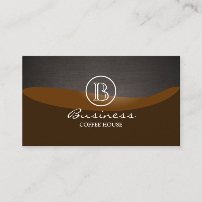 Coffee Brown Wave Monogram Plain Business Card (Front)