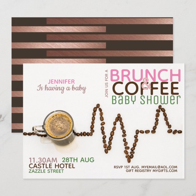 COFFEE Brunch Baby Shower Invitation Pink Green (Front/Back)