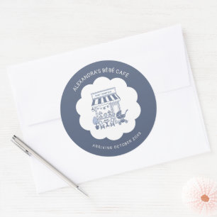 Coffee Brunch Theme Bebe Cafe Blue 2 Baby Shower Classic Round Sticker