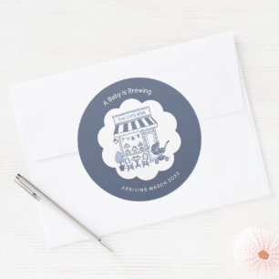 Coffee Brunch Theme Cafe Bébé Blue 2 Baby Shower Classic Round Sticker