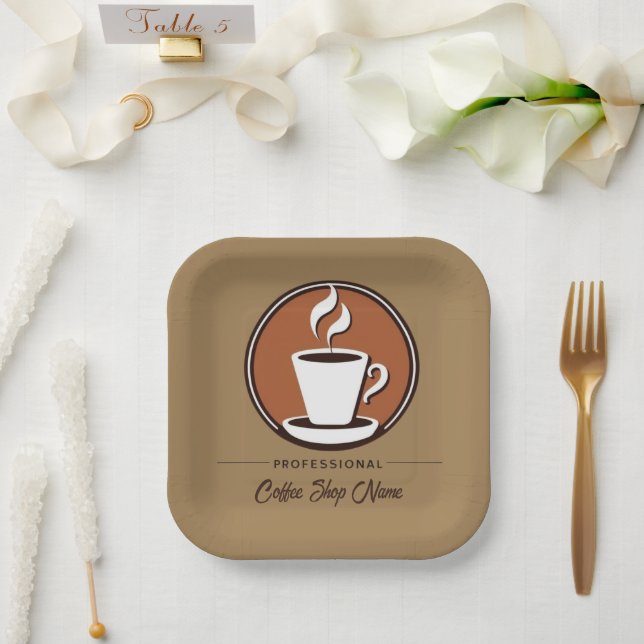 Coffee Business professional cafe espresso  shop Paper Plate (Wedding)