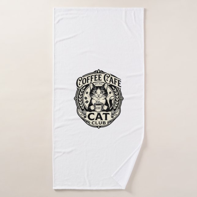 Coffee Cafe Cat Funny Cat Graphic - Coffee Cafe Ca Bath Towel (Bath Towel)