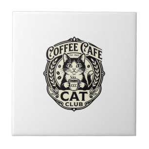 Coffee Cafe Cat Funny Cat Graphic - Coffee Cafe Ca Ceramic Tile